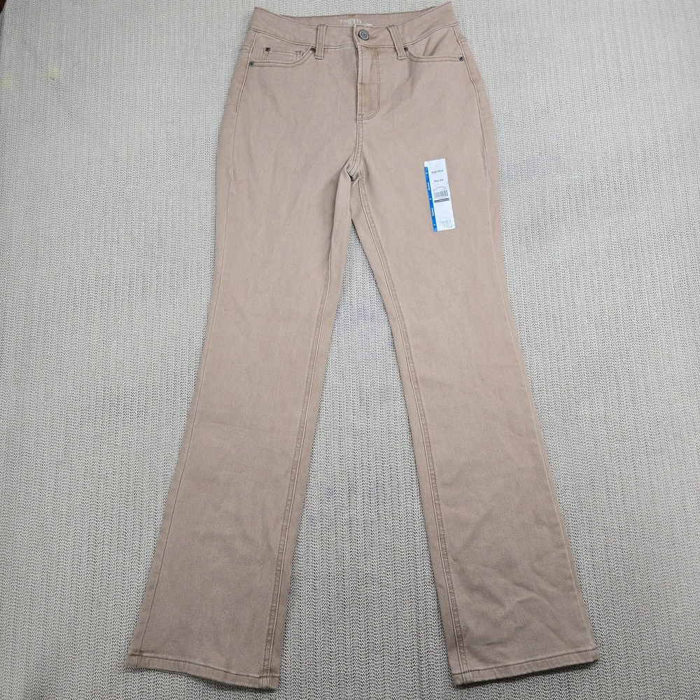 Time and Tru Jeans Womens 6 Khaki High Rise Bootcut Slim Fit Stretch Denim Soft